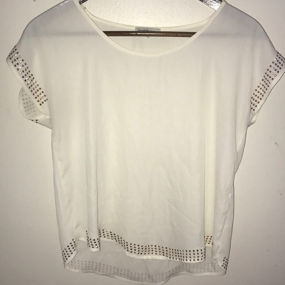 White sheer top with gold gems